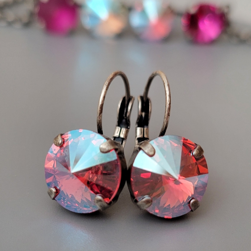 Austrian Crystal Earrings in Antique Silver